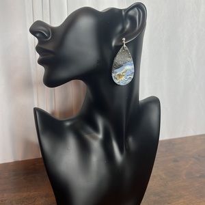 Handcrafted Clay Earrings Tri-Color Black Blue Grey